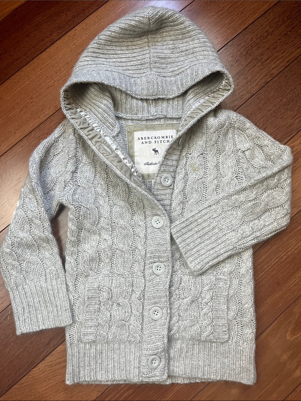 EUC Vintage Y2K Abercrombie Moose Logo Cable Knit Cardigan